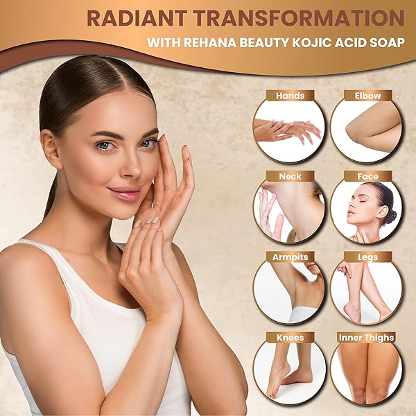 REHANA BEAUTY NATURAL KOJIC ACID SOAP, BRIGHTENING & CLEANSING FACE & BODY – 6 PACK (100G EACH) – DARK SPOT REMOVER WITH LEMON, TURMERIC, VITAMIN C, AND RETINOL – ORIGINAL JAPANESE FORMULA KOJIC SOAP