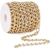 BORUINIE 33 Feet Gold Aluminum Curb Chains Thick 13x9x2.2mm Metal Unsoldered Links Craft Chain Spool for Bracelet Necklace Jewelry Making