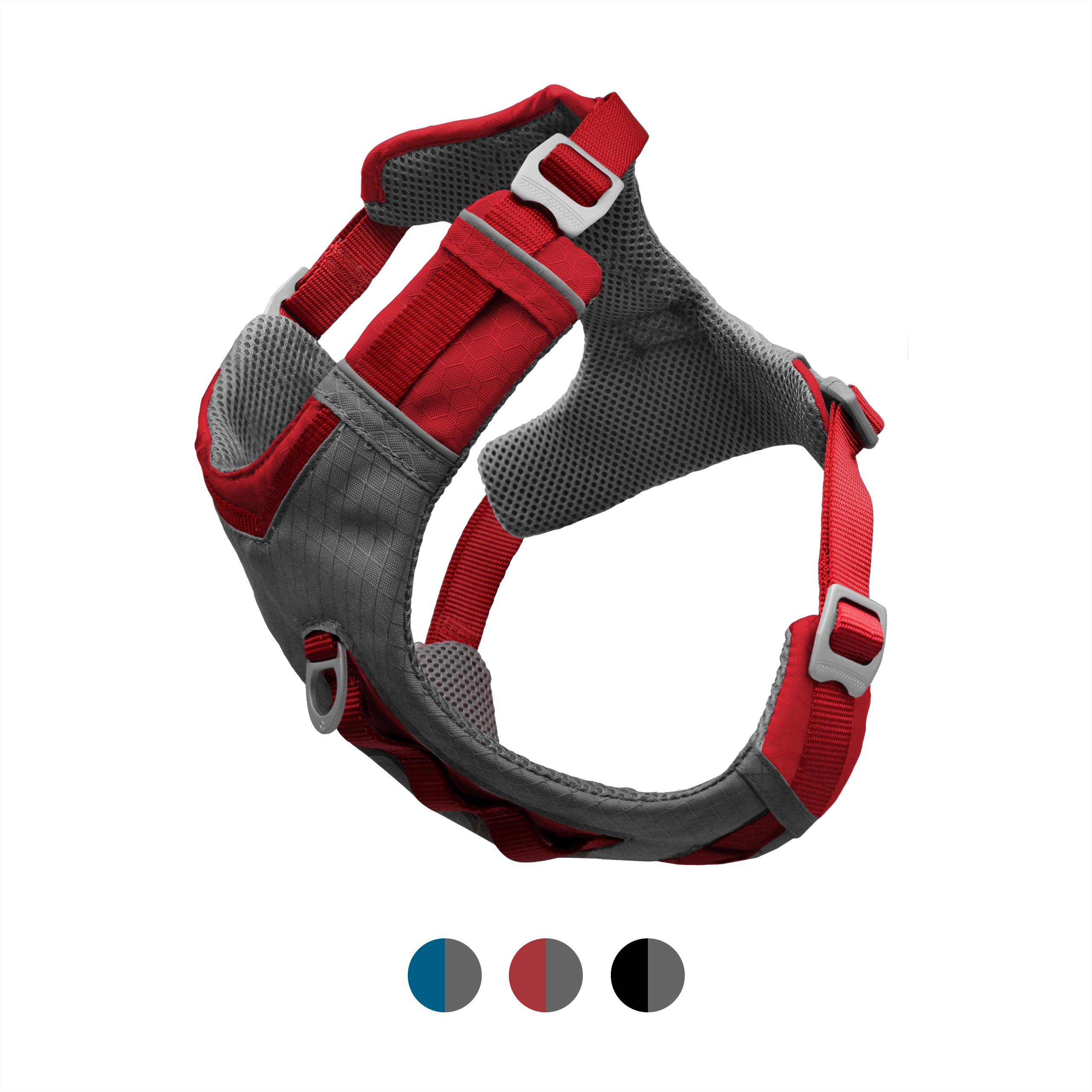 Kurgo Journey Air Dog Harness - Secure Fit for Active Dogs - Padded Chest - Lightweight Ripstop Fabric - Breathable Mesh - Reflective Trim - Back Assist Handle - Red - X-Large