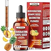 Tenmido Resveratrol Supplement Liquid Drops - 6in1 with Grape Seed, Quercetin, Curcumin, Raspberry, and Black Pepper - Vegan, Non-GMO - 30ml 1 Fl Oz