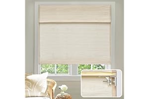 Moonice No Tools No Drill Cordless Roman Shades for Window Blackout, Natural Woven Fabric Privacy Room Darkening Blinds, Thermal Insulated Easy Install Roman Blind Window Blinds Treatment, Beige