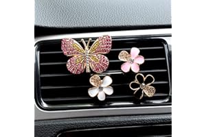 Riyitauto Bling Butterfly Air Vent Clips 4 Pcs Car Air Vent Clips Dashboard Decorations Car Accessories Air Aromatherapy Vent Clip Car Air Freshener Vent Clips Car Accessories for Women (Pink Butterfly + 3 PCS flowers)
