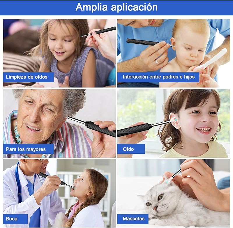 Kit inalámbrico de limpieza de oídos, limpiador de oídos con otoscopio con cámara HD, carga USB, kit de limpieza visual de oídos con 6 LED para el cuidado familiar — foto 7 de 8