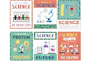 PAIVSUN Science Posters for Classroom, 6 Pcs Science Classroom Decor, Inspirational Scientific Poster Decorations for Elementary Middle High School Teacher Must Haves (Green and Orange)