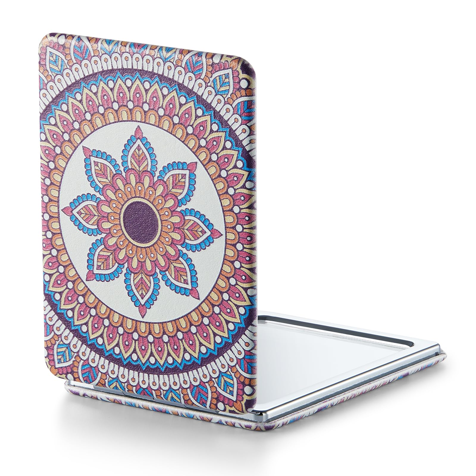OMIRO Compact Mirror with 1x/3x Magnification, 2-Sided with PU Leather, Pocket Mirror for Wallet, Travel, Gift (Mandala Red)