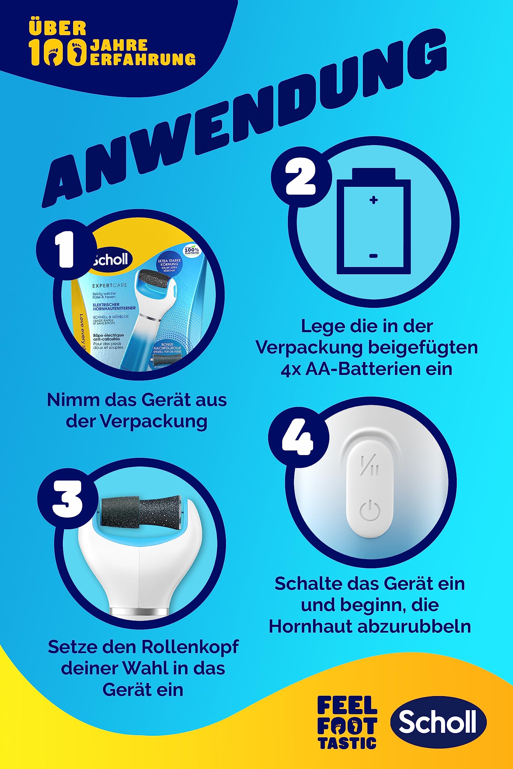 Scholl Expert Care, Hornhaut Entfernung für seidig weiche Füße,elektrischer Hornhautentferner schnell & Mühelos (mit Meeresmineralien Rolle für präzise Ergebnisse,1 Gerät inkl. Rolle)1 Stück(1er Pack) 8