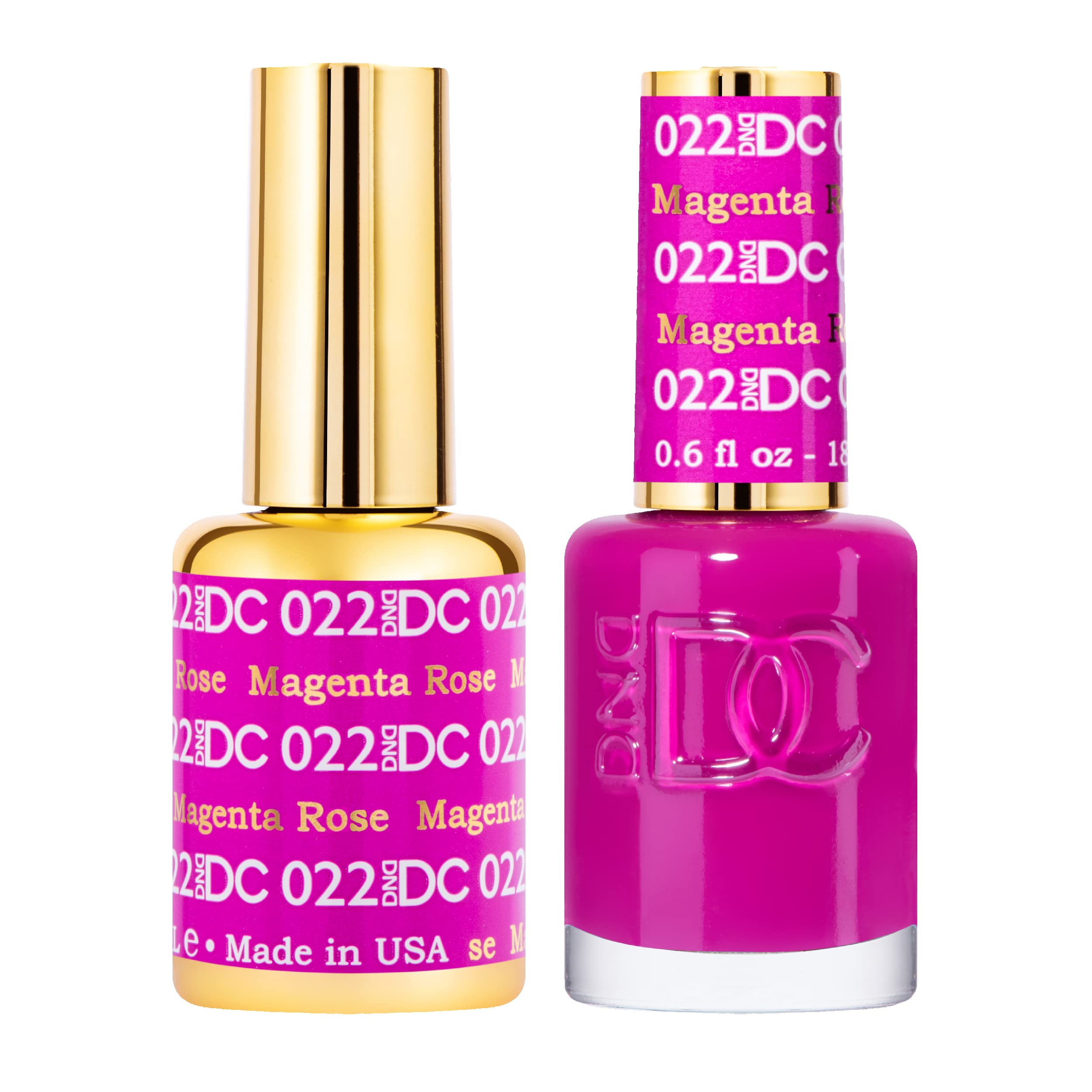 DND DC Gel Polish Set, Purple Collection, UV/LED Gel Polish and Air Dry Nail Lacquer, Matching Chip-Free Polish Duo, 022 Magenta Rose, 0.5 Fl Oz