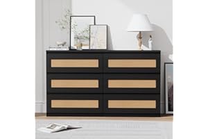 Wooden Rattan Dresser, Media Entertainment Center,47.24 Inch 6 Drawer Dresser & Wide Storage Chest,Boho Style Furniture Organ