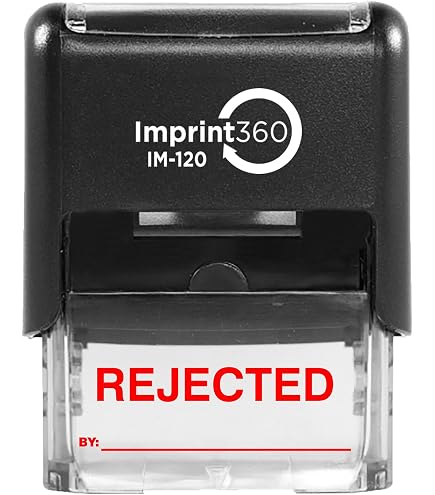 Supply360 AS-IMP1118R - DENIED Stamp With By: Line, Red Ink, Heavy Duty Commerical Self-Inking Rubber Stamp, 9/16\" X 1-1/2\" Impression