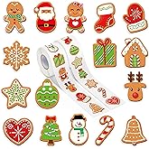 GUjianzhi 1000Pcs Christmas Gingerbread Man Stickers in 2 Rolls,16 Gingerbread Candy House Aesthetics Vinyl Decals Festivals Holiday Party Favor Supplies Decoration for Kids Reward Gifts Greeting Card