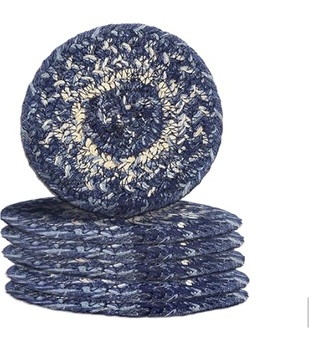 VHC Brands Heritage Farms Jute Coasters – Primitive Braided Set Of 6, Mustard & Raven