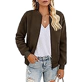 YUCOLEN Womens Sherpa Jacket Fleece Bomber Jacket Zip Up Teddy Coat Long Sleeve Winter Coat Cropped Outwear with Pockets