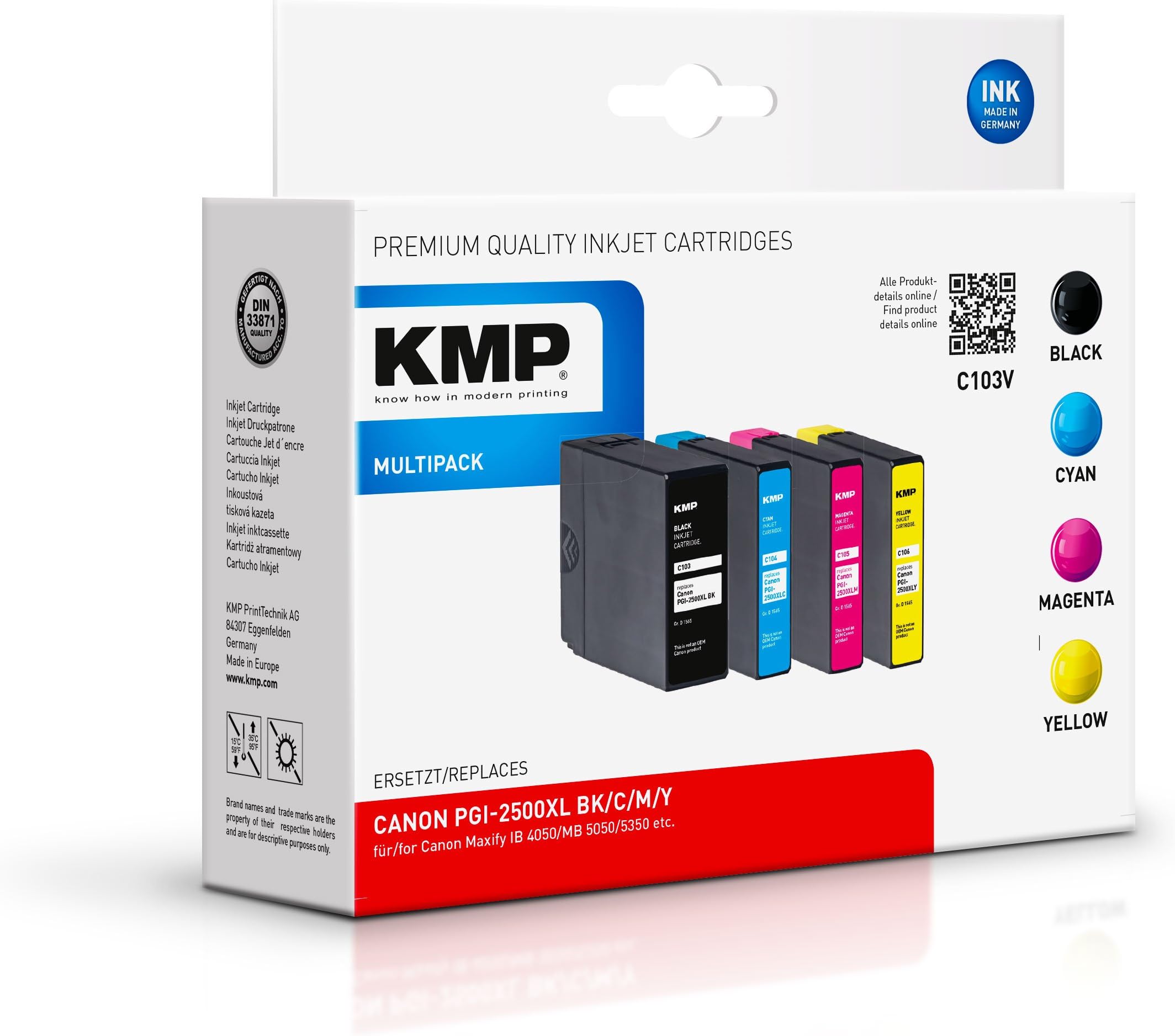 KMP PrintTechnik AG 1565,0050, Multi-Pack (Schwarz, Gelb, Magenta, Cyan)