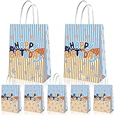 MIHYLNE 12 Pcs Blue Dog Paw Party Favors Paper Bags, Gift Bags with Handles,Double Sided Printed,Candy Treat Goodie Bag For Birthday Decorations Supplies