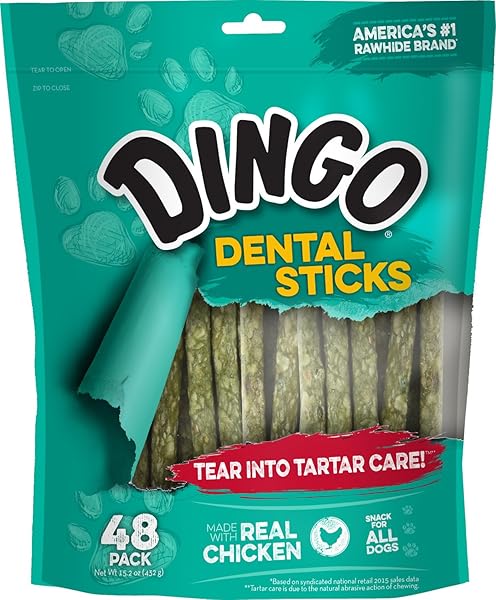 DINGO DENTAL STICKS 48 COUNT, NATURAL CHEWING ACTION...