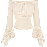 Scarlet Darkness Renaissance Shirt Women Bell Sleeve Off The Shoulder Pirate Blouse Peasant Dressy Top