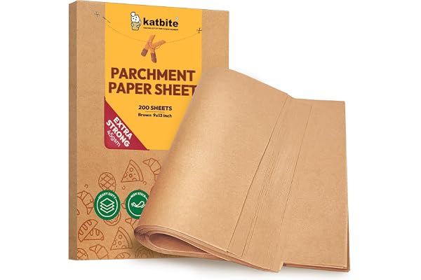 Katbite 200Pcs 9x13 inch Heavy Duty Unbleached Parchment Paper,Extra Strong Baking Paper Sheets for Baking Cookies, Cooking,