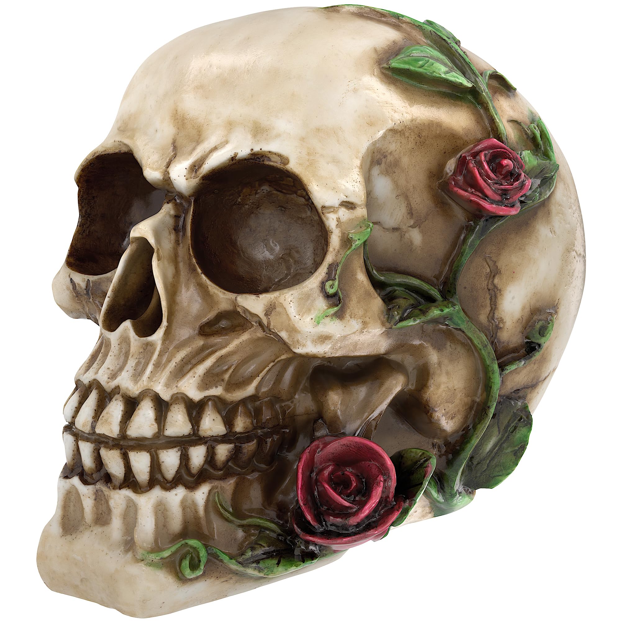 View 1 of READAEER Human Skull with Rose Resin Statue Small Size Head Sculptures Skull Collectible Figurines