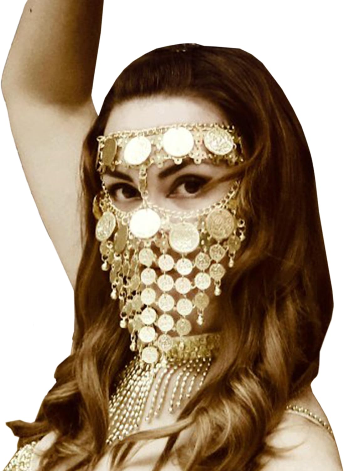 Astage Lady Cosplay Belly Dance Jewelry Coin Veil Halloween Accessories Gold Color: Clothing