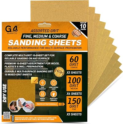 G4GADGET Sandpaper Assorted Pack 10 Sheets Coarse Medium Fine 60 100 150