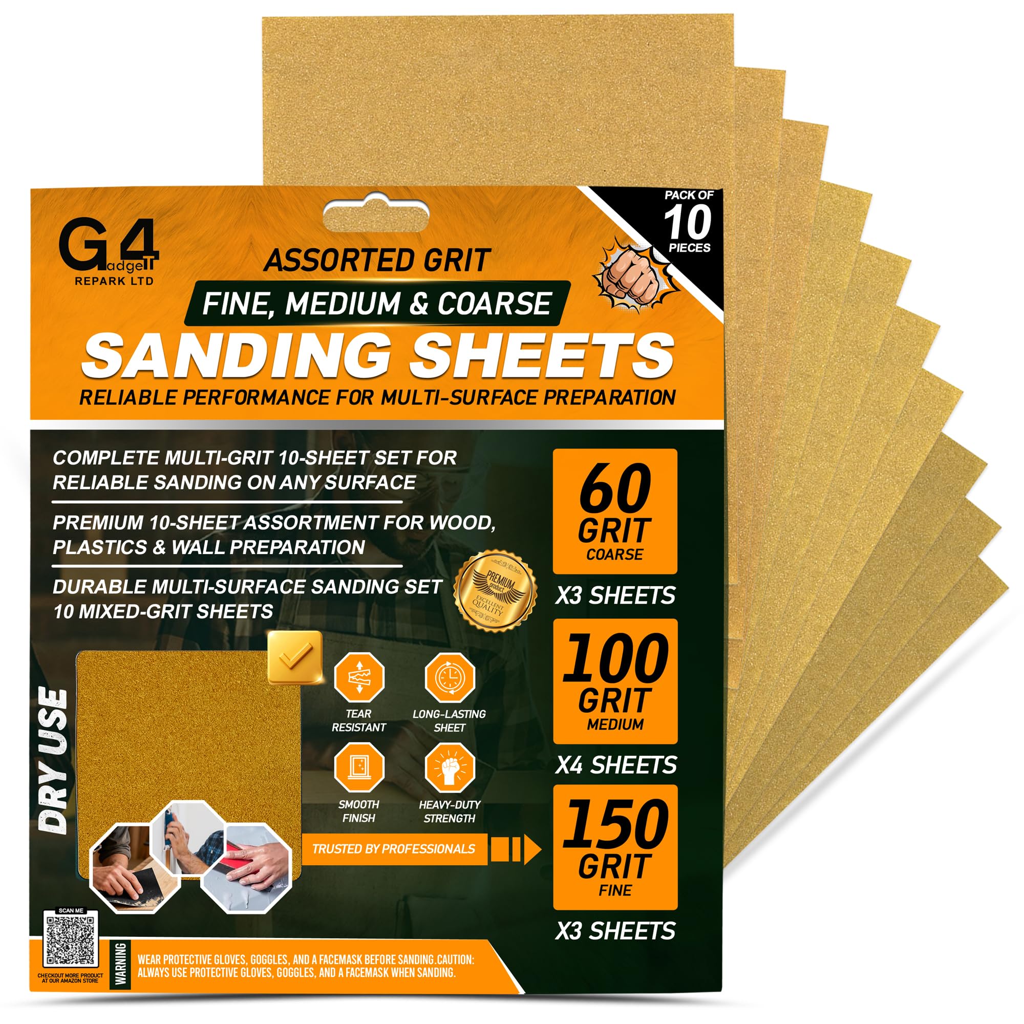 10 Assorted 3 X COARSE 4 X Medium 3 X FINE Painting Decoration Work Home GRIT Sandpaper Sheets Sanding Papers