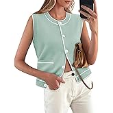 Yousify Womens Knit Tank Tops 2025 Summer Sleeveless Sweater Vest Round Neck Button Down Casual Cardigan with Pockets