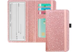 ACdream Checkbook Cover, Leather RFID Blocking Check Book Wallet, Protective Premium Business and Personal Duplicate Checks Holder, with Credit Card Slot for Women Men