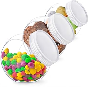 Candy Jar, Candy Jars with Lids, Cookie Jar for Kitchen Counter, Plastic Candy Jars for Candy Buffet and Party Table, Candy Buffet Containers, Cookie Jars with Lids Set, Candy Holder, Clear Plastic Jars with Lids, 3 Pack, 48 oz