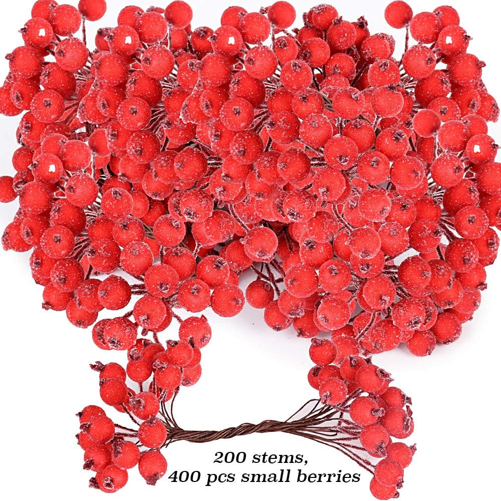 Natale Fai Da Te.200pz Steli 400pz Bacche Rosso Smerigliato Artificiale Decorazione Natalizie Albero Natale Fai Da Te Mini Frutta Satinato Fiore Agrifoglio Ghirlanda Casa Serwoo Dia 1 2cm Frutti Artificiali