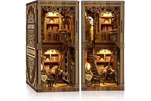 CUIWOS Book Nook Kit - (Classic Edition) - Nook Tales DIY Miniature Wooden Puzzle | Vintage Book Collection Room with LED Lights | 3D Dollhouse Bookend for Bookshelf Decoration | Creative Gifts