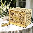 OurWarm Glittery Gold Wedding Card Box with Lock, Wood Gift Card Box for Wedding Reception, Envelope Box for Party Graduation Birthday Baby Shower Decorations