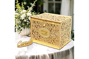 OurWarm Glittery Gold Wedding Card Box with Lock, Wood Gift Card Box for Wedding Reception, Envelope Box for Party Graduation Birthday Baby Shower Decorations