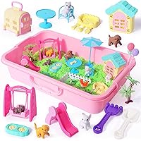 Billeeit Pet Sensory Bin Sand Toy with 2.2lbs Green Magic Sand, Dog & Cat Play Sand Kit for Boys and Girls Including 28pcs Ac