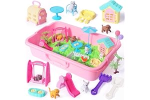 Billeeit Pet Sensory Bin Sand Toy with 2.2lbs Green Moldable Sand, Dog ＆ Cat Play Sand Kit for Boys and Girls Including 28pcs Accessories Total, Sand Box Toys Gift for Kids 3+ Indoor Creativity