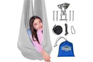 OUTREE Sensory Swing for Kids with 360° Swivel Hanger, Indoor Therapy Swing Great for Autism, ADHD, Sensory Processing Disorder, and Autistic Children (Gray)