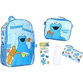 INTIMO Sesame Street Cookie Monster Backpack 5-Piece Mega Set Cookie Time Kids School Bag Lunch Box Pencil Case Water Bottle 16"