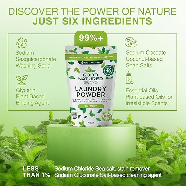 GOOD NATURED BRAND | PET STAIN & ODOR REMOVER FOR LAUNDRY | PET LAUNDRY DETERGENT FOR DOGS BEDS, CAT PEE, SMELL, DOG DROOL | HYPOALLERGENIC & NON-TOXIC | PEPPERMINT | 47OZ 94 LOADS
