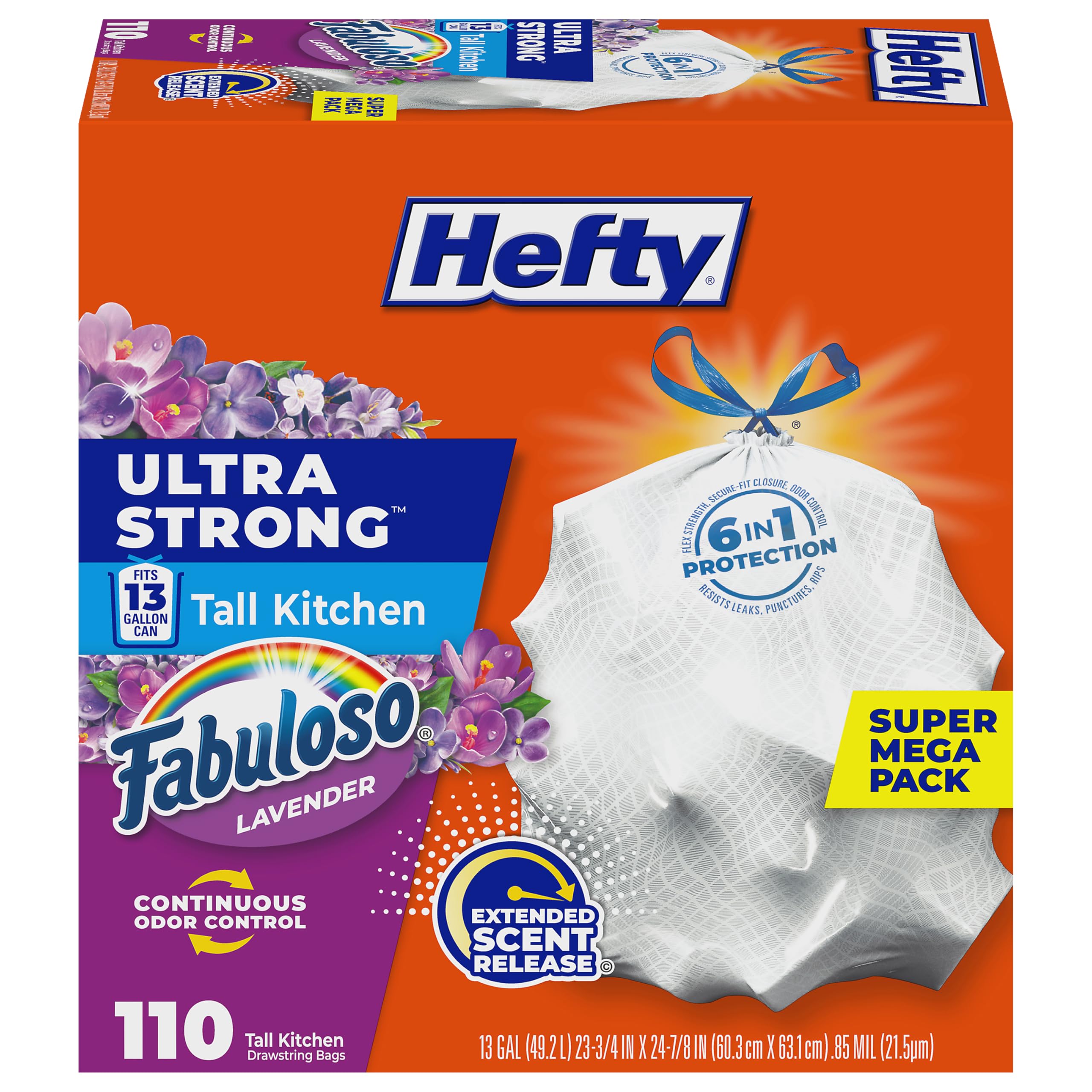 Hefty Ultrastarke hohe Küchenmüllbeutel, Fabuloso-Duft, 45 l, 110 Stück