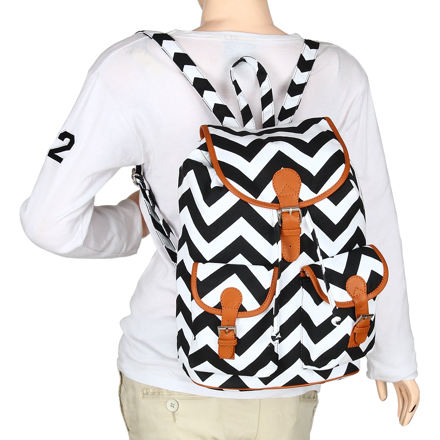 lychee bags women's black, white canvas lacey backpack