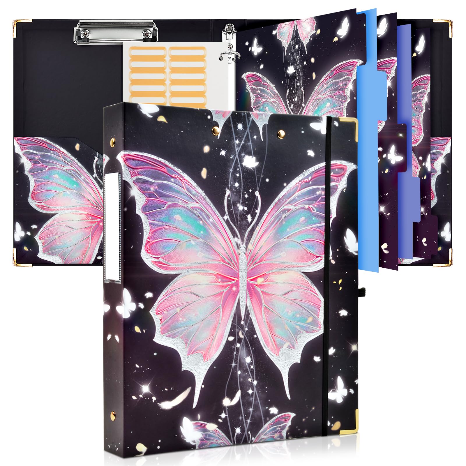 Cenvialuxy Folders Ring Binder with Clipboard, Binder Folder 3 Rings, A4 Ringbinder Folder with Tabs and Dividers, Binders for Paperwork School, Office, Hospital