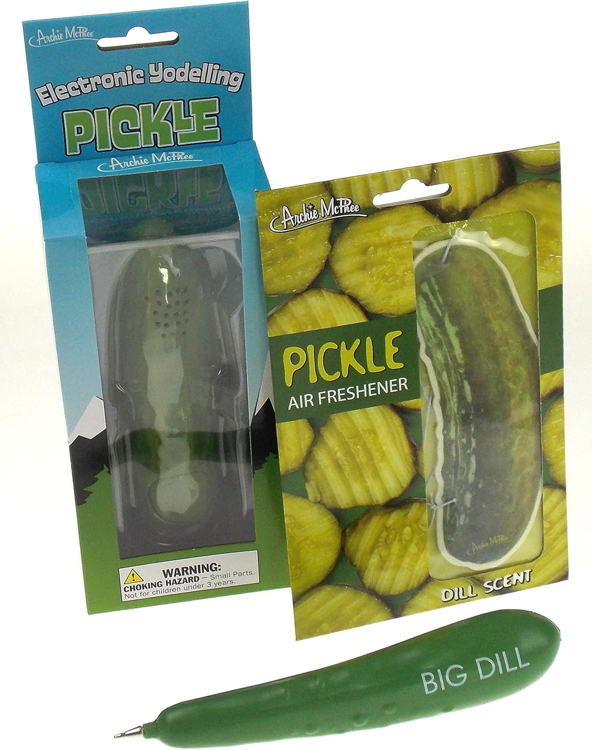 Yodelling Pickle Bundled with a Pickle Air Freshener & Pickle Pen