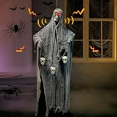 Animated Halloween Decorations Outdoor, 71'Animatronic Halloween Decoration | Led Light Eyes Sound&amp;Touch Activated Scary Haunted House Decor with Spooky Sound Adjustable Arm for Party Yard Lawn