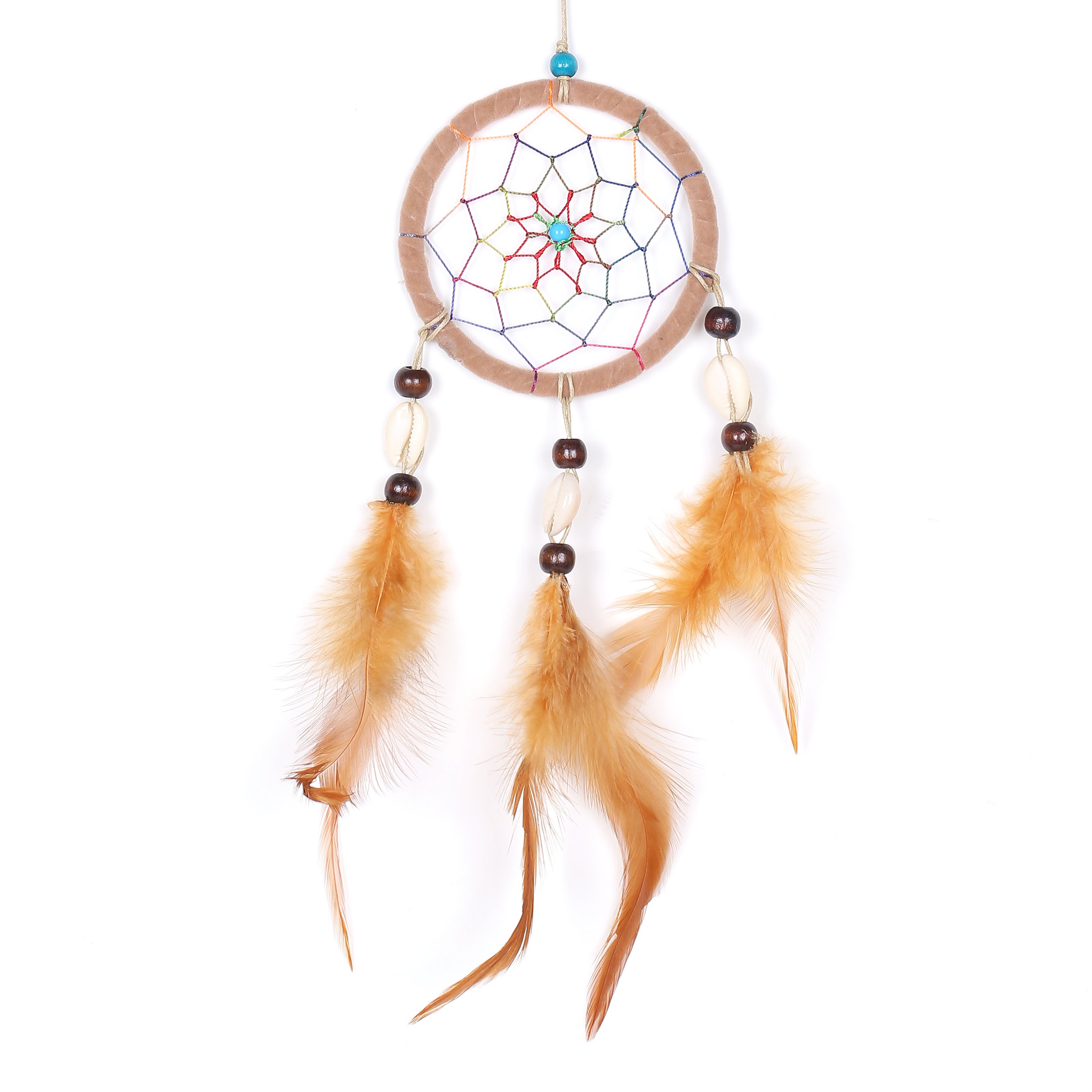 Dreamcatcher for Good Dreams with Pearls and Real Feathers Beige Ø 3.54"