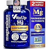 VitaUp Magnesium Glycinate 200mg - USA Made, Highly Absorbed, Non-GMO Magnesium for Relaxation, Deep Sleep, Bones & Heart - 2