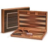YMI Dorne Wooden Inlaid Backgammon Set, 13 in | Wooden inlaid backgammon set, folds with magnets, 13 x 8.25 x 2&rdquo; case, checkers, dice, doubling cube, dice cups.