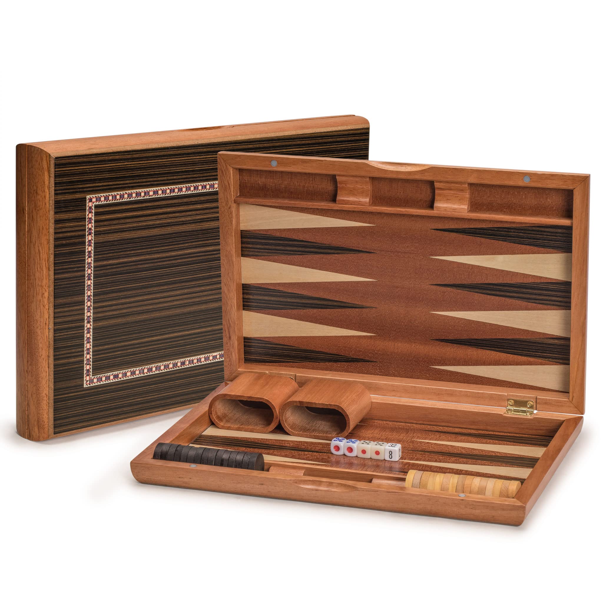 Photo 1 of Yellow Mountain Imports Wooden Inlaid Backgammon Set, Dorne - with Wooden Playing Pieces and Accessories, 13-inch Board