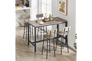 KIVENJAJA Bar Table and Chairs Set for 4, 5-Piece Rectangle Pub Bistro Table and PU Upholstered Stools with Backrest, Counter Height Dining Table Set for Kitchen Breakfast Nook Restaurant, Grey