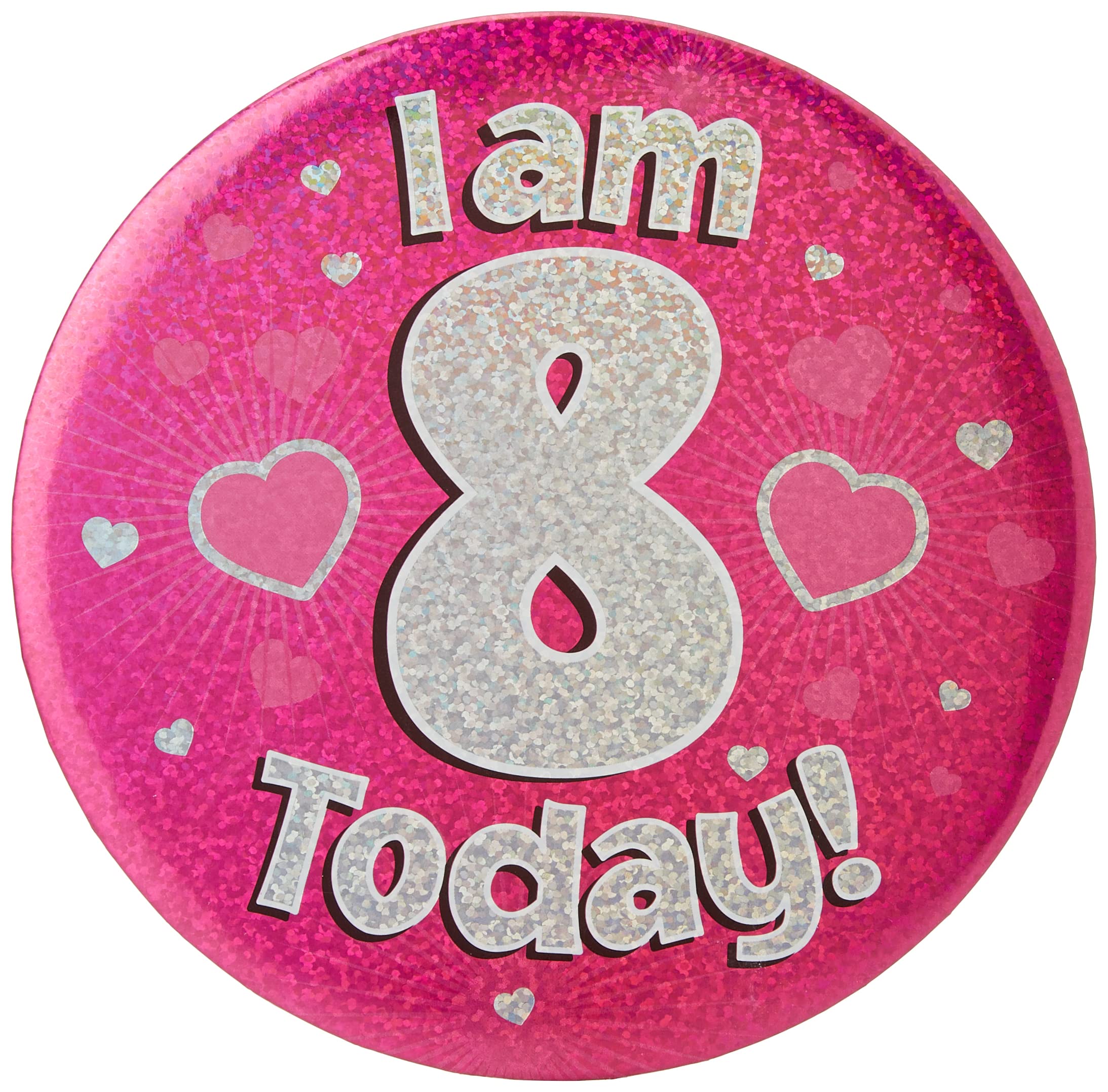 OakTree 6" Jumbo Badge I Am 8 Today Pink Holographic Dot