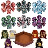CiaraQ Polyhedral Dice Set &ndash; Assorted Themes &ndash; DND Role Playing Dice | Acrylic RPG Dice for Dungeons and Dragons MTG Table Games, 6 Velvet Dice Bags + 1 Dice Tray, Multicolor, 42pcs