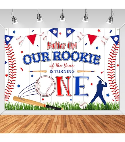 Avezano Baseball-Hintergrund 'Rookie Des Jahres' Für 1. Geburtstag – 2,1 X 1,5 M Baumwollstoff